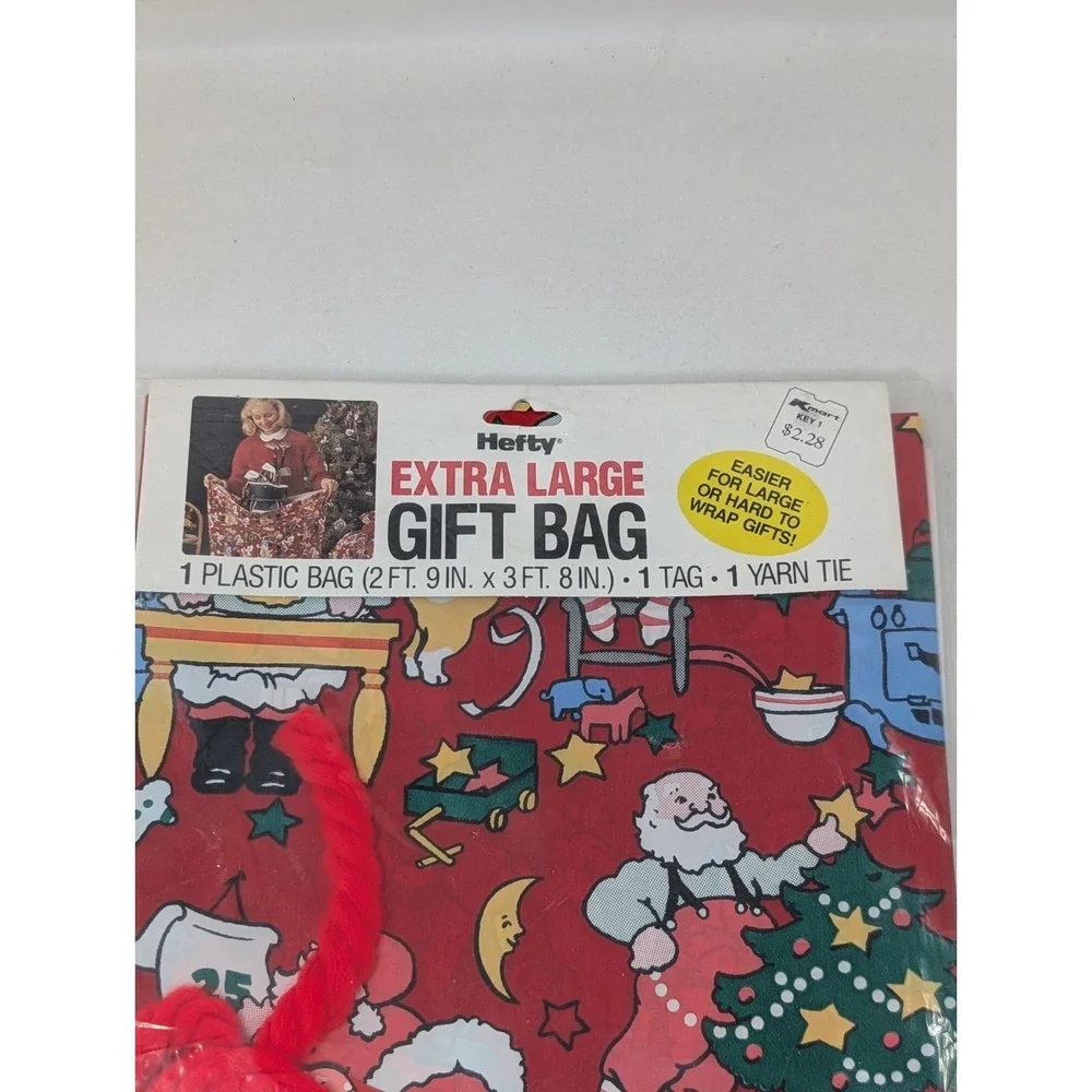 Vintage 1989 Hefty Extra Large Christmas Gift Bag Santa Claus 80s 1980s NEW OLD